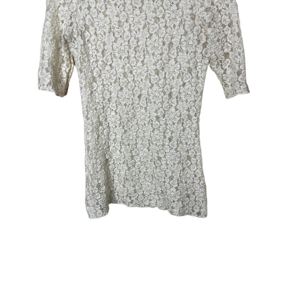BKE Cream Lace Short Sleeve Sheer‎ Floral Pattern Top Y2K Medium - Picture 2 of 8